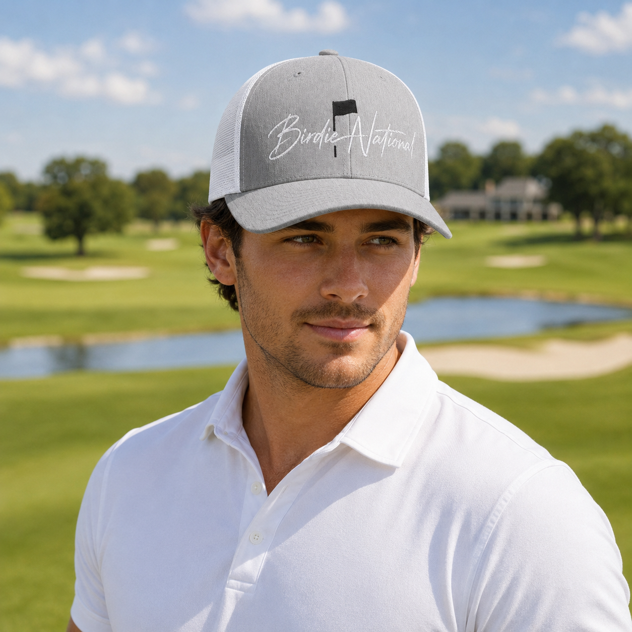 Birdie National Embroidered AirFlow Hat - Grey/White
