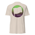 Birdie National cream crewneck t-shirt featuring a back graphic of a flag over a green-to-purple gradient leaf print.