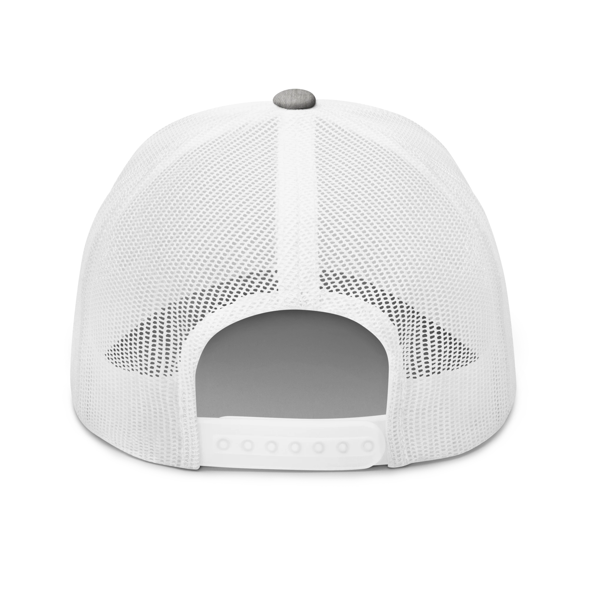 Birdie National grey and white trucker cap with breathable mesh back and adjustable plastic snapback closure