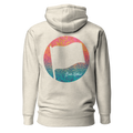 Birdie National unisex hoodie in heather beige with a back print of a flag inside a colorful floral circle