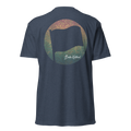 Birdie National unisex fitted navy t-shirt with a circular flag graphic and leaf pattern on the back.